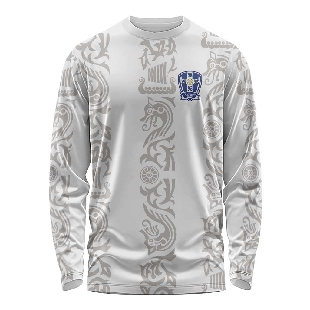 Custom York Minstrel Spirit Long Sleeve Shirt Norse Viking Pattern White Version - Wonder Print Shop