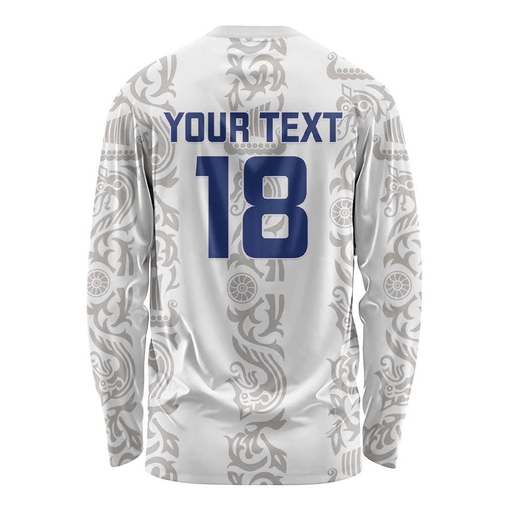 Custom York Minstrel Spirit Long Sleeve Shirt Norse Viking Pattern White Version - Wonder Print Shop