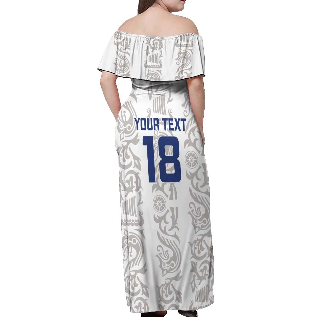 Custom York Minstrel Spirit Off Shoulder Maxi Dress Norse Viking Pattern White Version - Wonder Print Shop