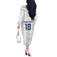 Custom York Minstrel Spirit Off The Shoulder Long Sleeve Dress Norse Viking Pattern White Version - Wonder Print Shop