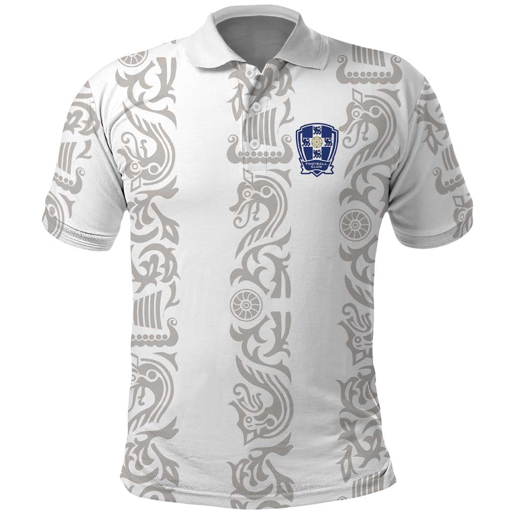 Custom York Minstrel Spirit Polo Shirt Norse Viking Pattern White Version - Wonder Print Shop