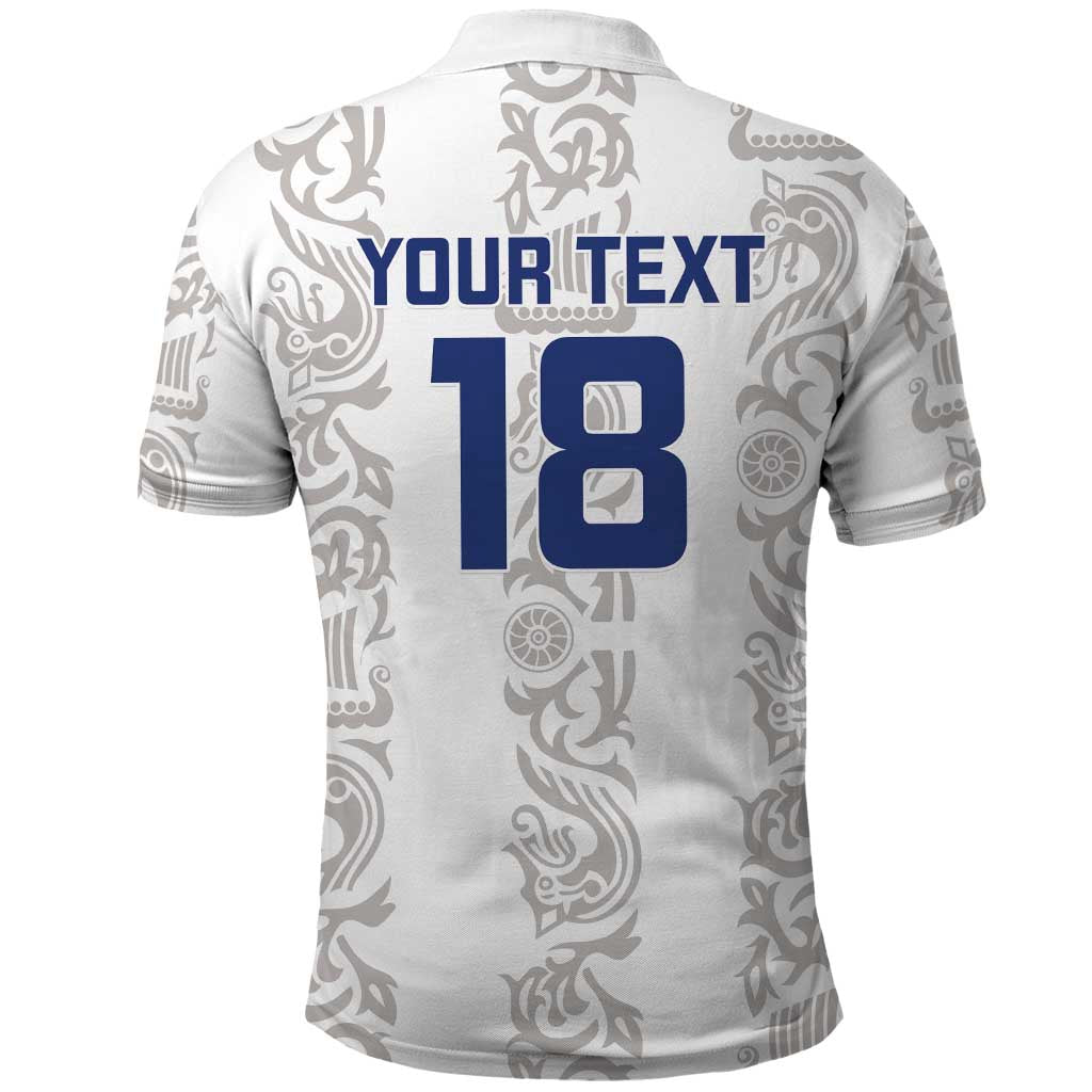 Custom York Minstrel Spirit Polo Shirt Norse Viking Pattern White Version - Wonder Print Shop