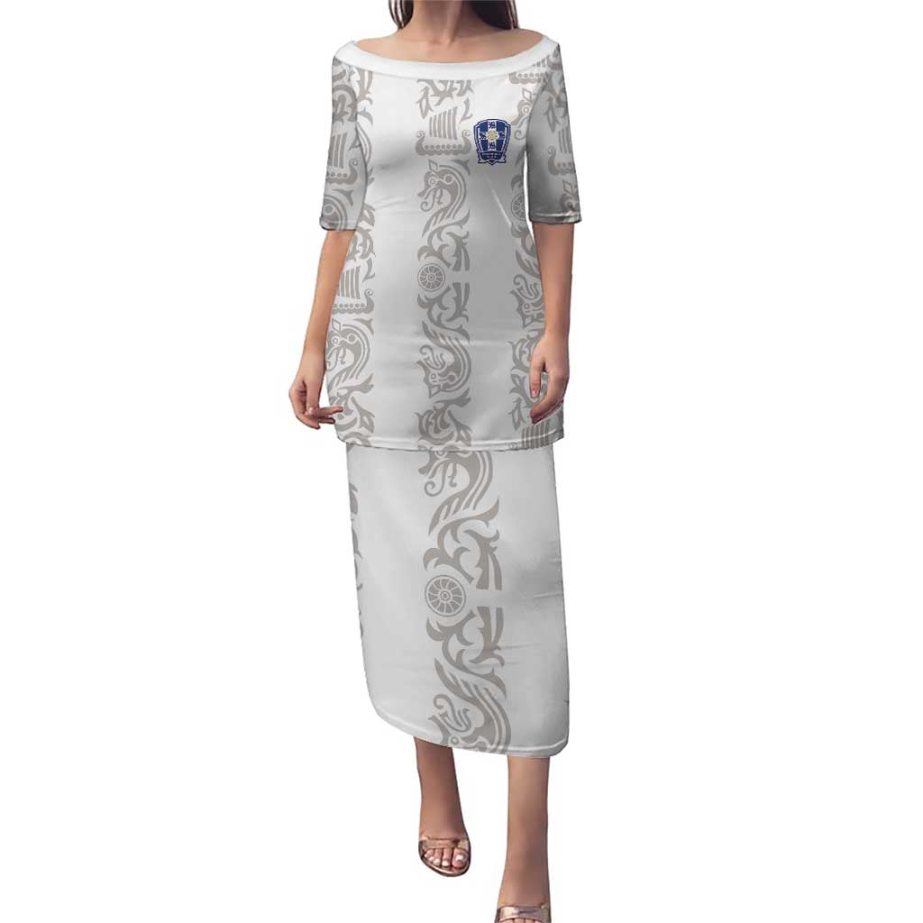 Custom York Minstrel Spirit Puletasi Norse Viking Pattern White Version - Wonder Print Shop