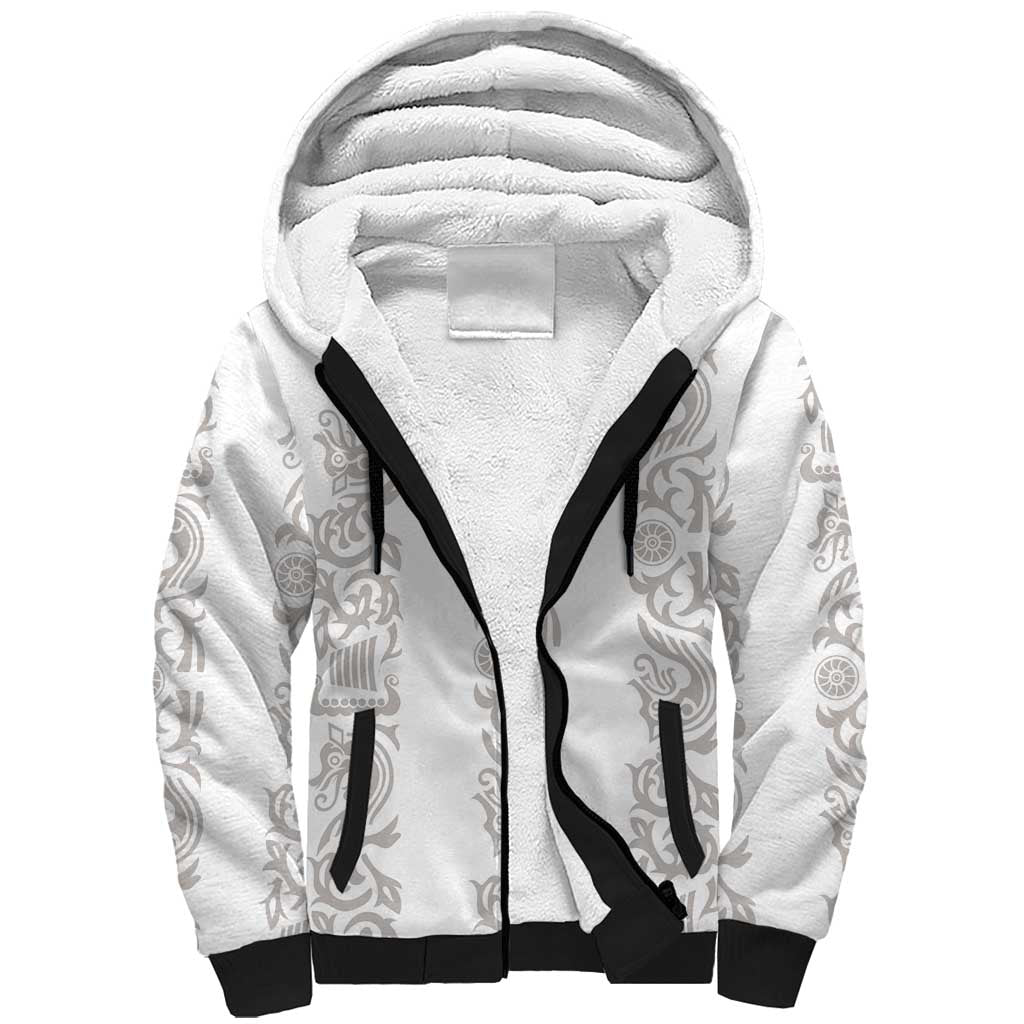Custom York Minstrel Spirit Sherpa Hoodie Norse Viking Pattern White Version - Wonder Print Shop