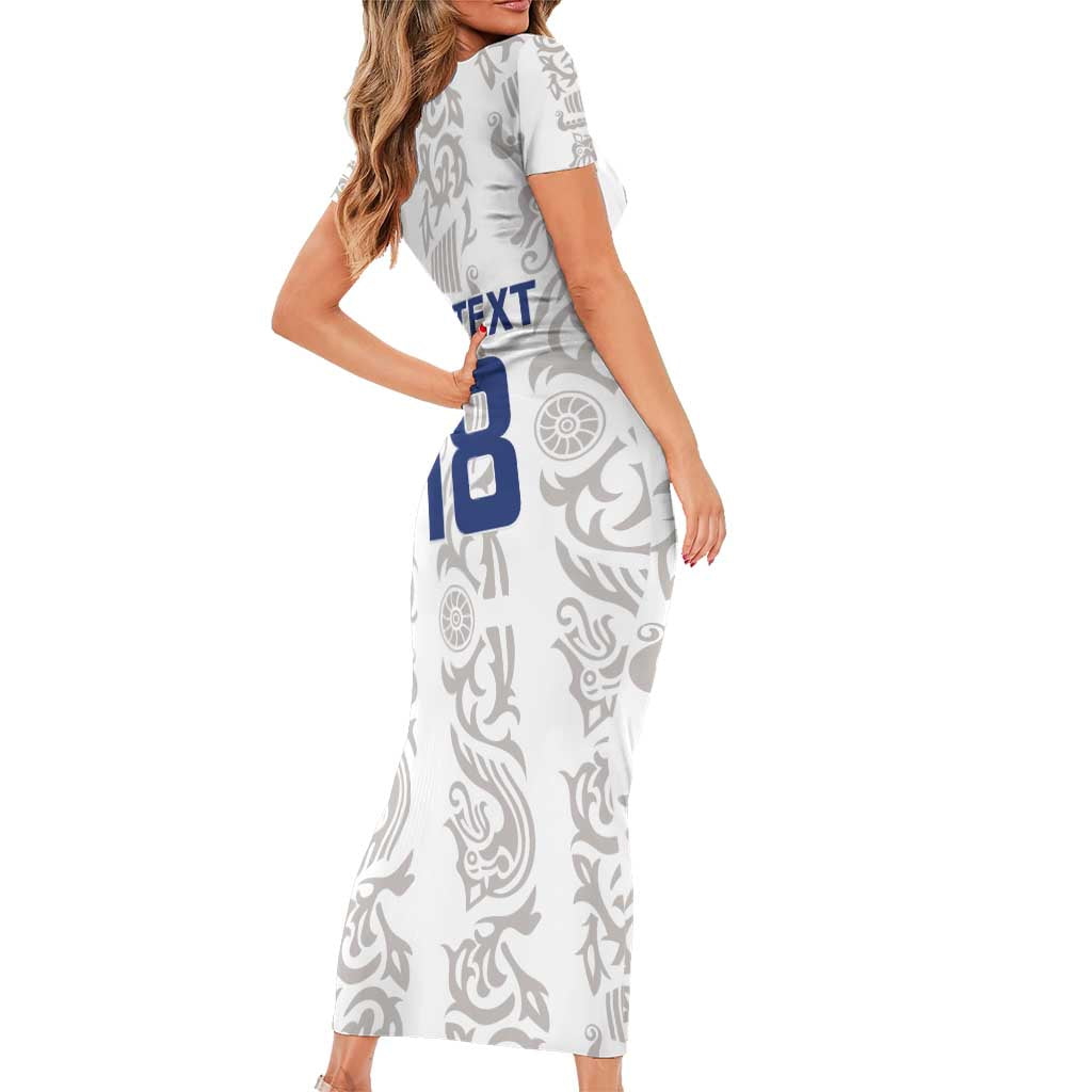 Custom York Minstrel Spirit Short Sleeve Bodycon Dress Norse Viking Pattern White Version - Wonder Print Shop