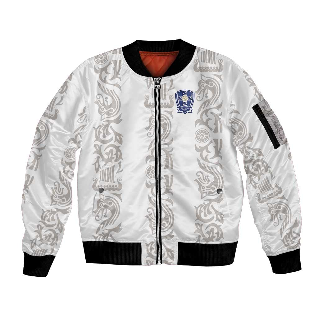 Custom York Minstrel Spirit Sleeve Zip Bomber Jacket Norse Viking Pattern White Version - Wonder Print Shop