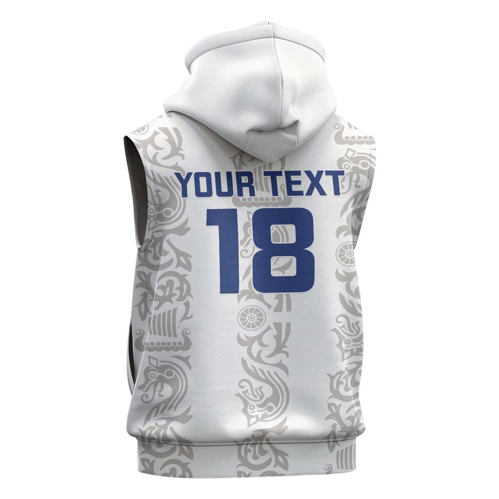 Custom York Minstrel Spirit Sleeveless Hoodie Norse Viking Pattern White Version - Wonder Print Shop