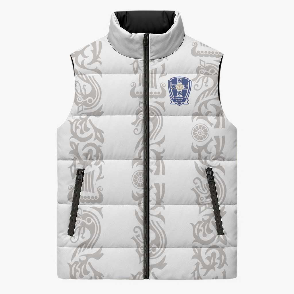 Custom York Minstrel Spirit Sleeveless Puffer Jacket Norse Viking Pattern White Version - Wonder Print Shop