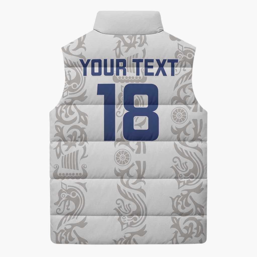 Custom York Minstrel Spirit Sleeveless Puffer Jacket Norse Viking Pattern White Version - Wonder Print Shop