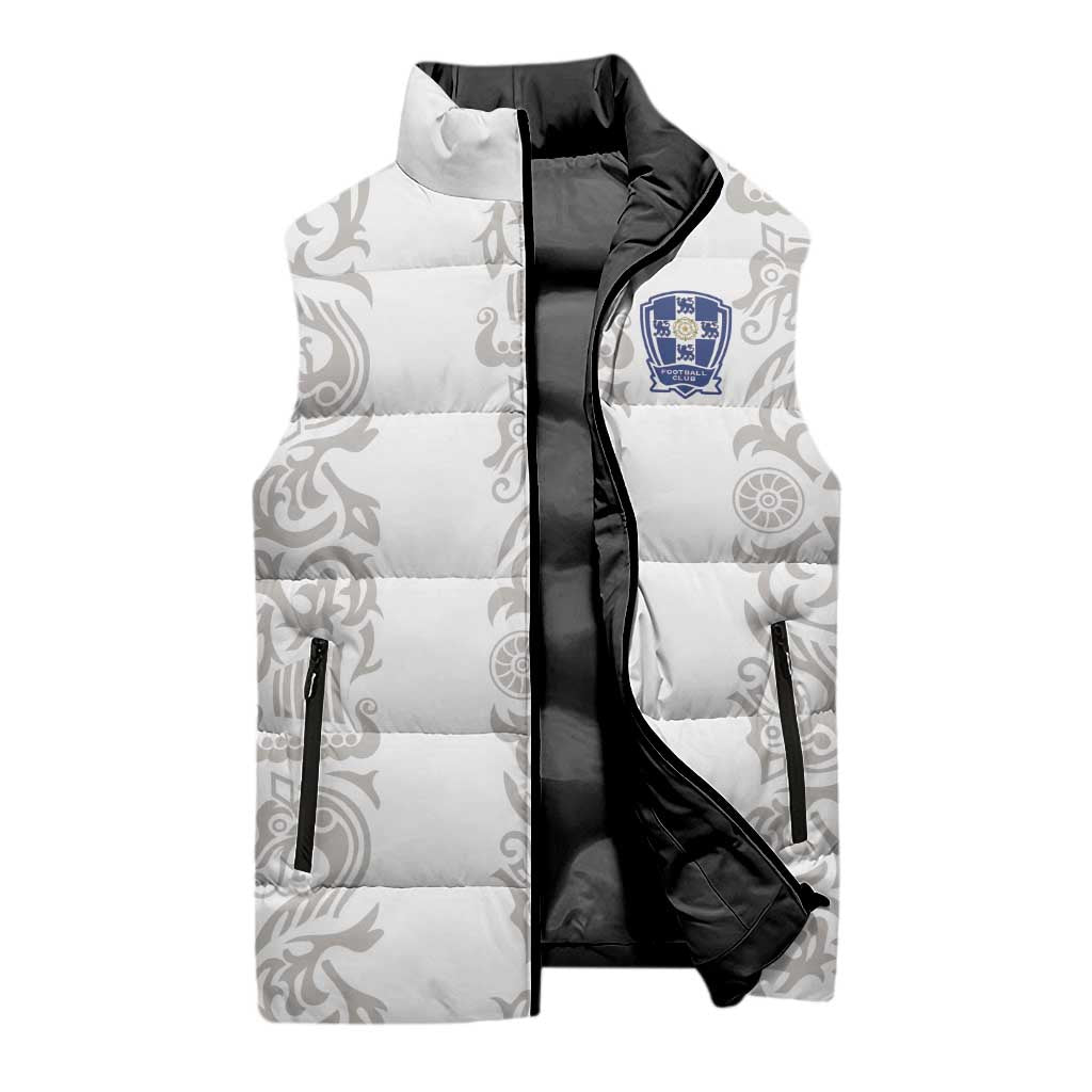 Custom York Minstrel Spirit Sleeveless Puffer Jacket Norse Viking Pattern White Version - Wonder Print Shop