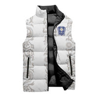 Custom York Minstrel Spirit Sleeveless Puffer Jacket Norse Viking Pattern White Version - Wonder Print Shop