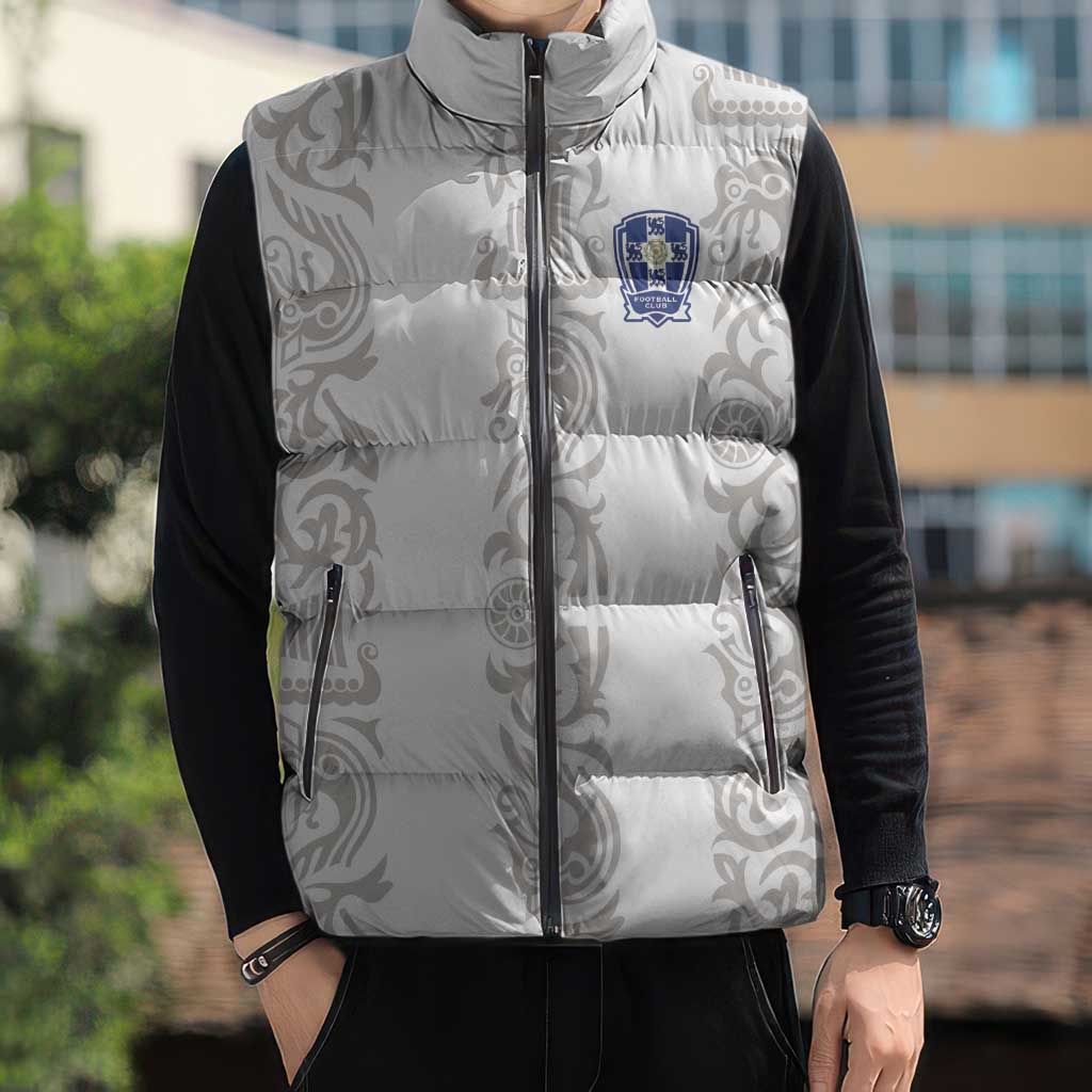 Custom York Minstrel Spirit Sleeveless Puffer Jacket Norse Viking Pattern White Version - Wonder Print Shop