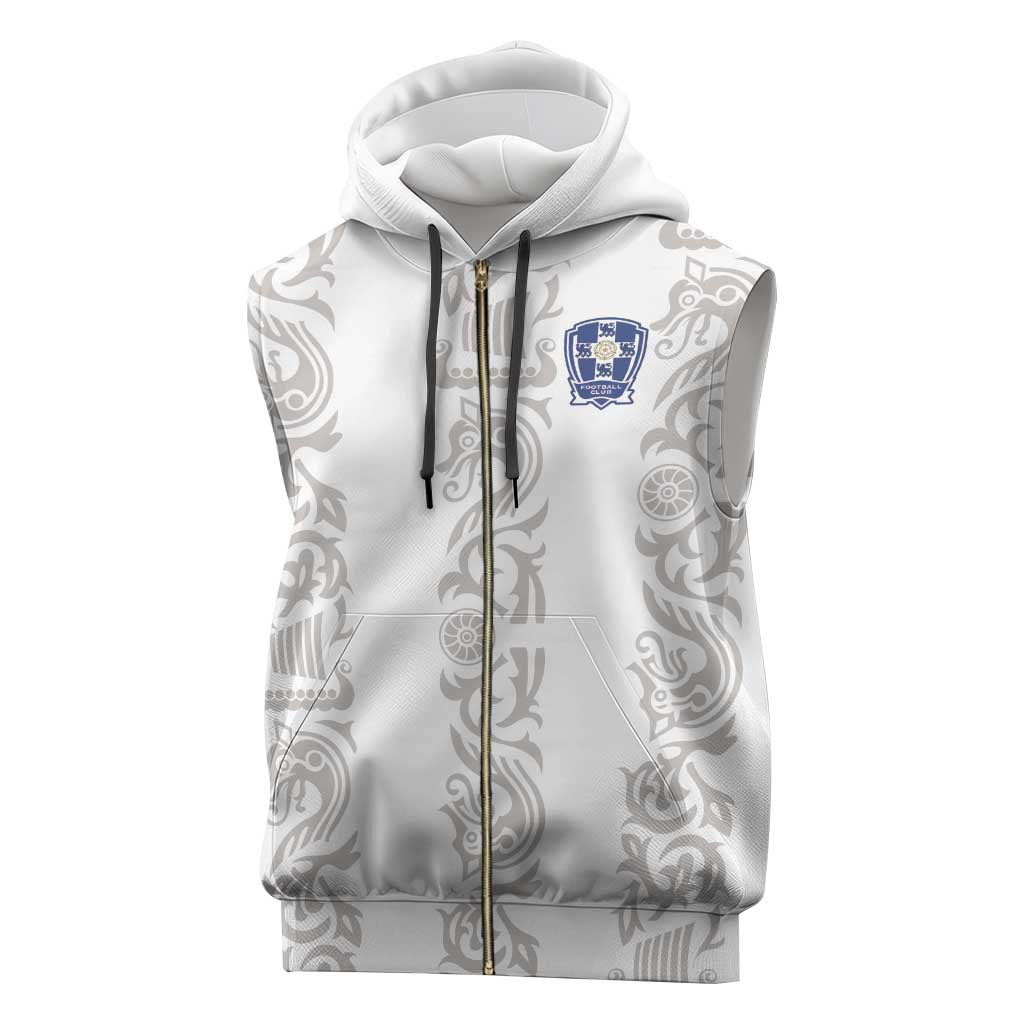 Custom York Minstrel Spirit Sleeveless Zip Hoodie Norse Viking Pattern White Version - Wonder Print Shop