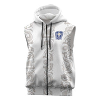 Custom York Minstrel Spirit Sleeveless Zip Hoodie Norse Viking Pattern White Version - Wonder Print Shop