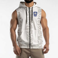 Custom York Minstrel Spirit Sleeveless Zip Hoodie Norse Viking Pattern White Version - Wonder Print Shop