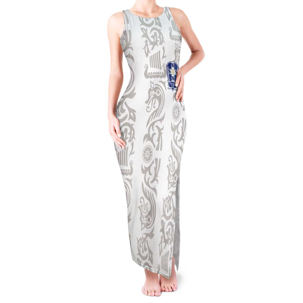 Custom York Minstrel Spirit Tank Maxi Dress Norse Viking Pattern White Version - Wonder Print Shop