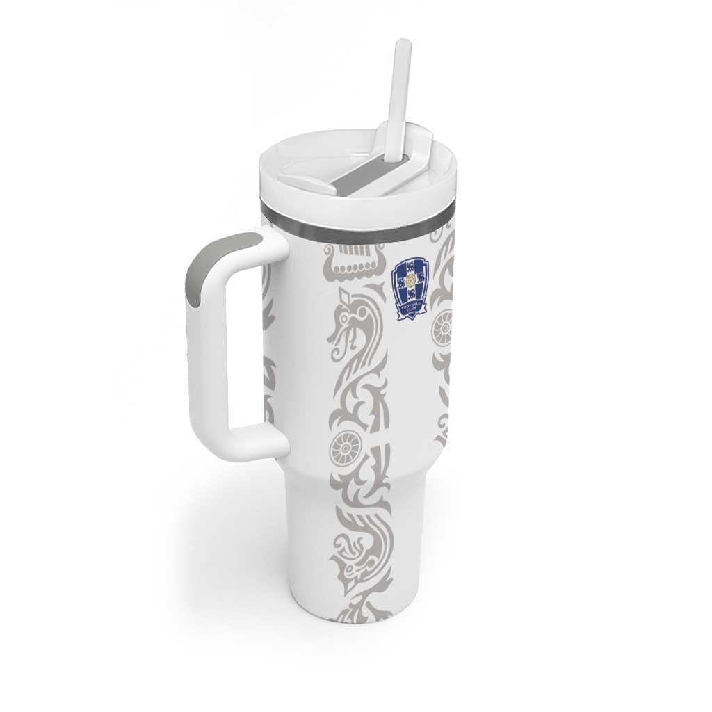 Custom York Minstrel Spirit Tumbler With Handle Norse Viking Pattern White Version - Wonder Print Shop