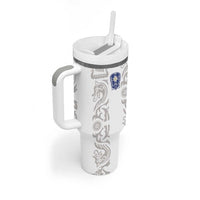 Custom York Minstrel Spirit Tumbler With Handle Norse Viking Pattern White Version - Wonder Print Shop