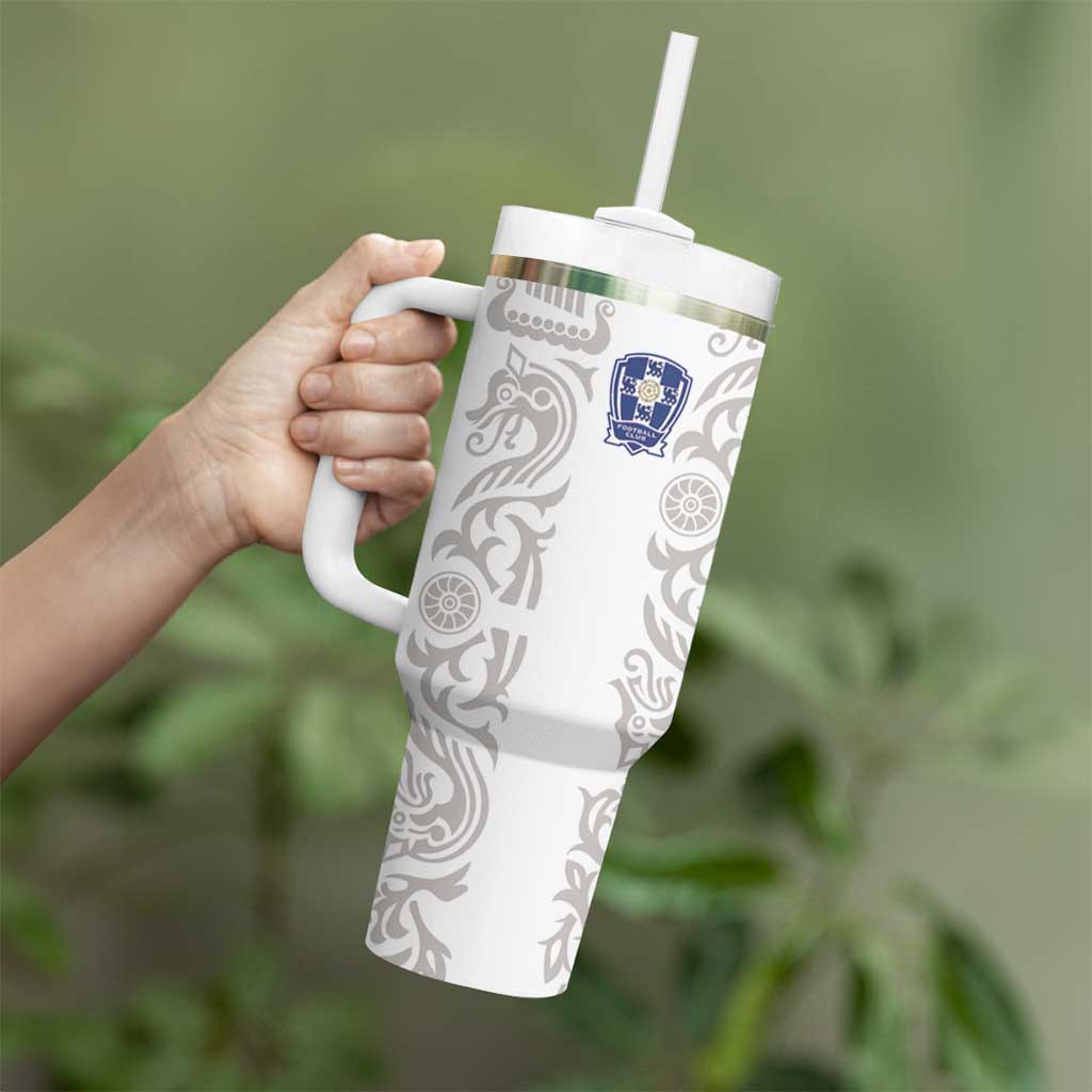 Custom York Minstrel Spirit Tumbler With Handle Norse Viking Pattern White Version - Wonder Print Shop