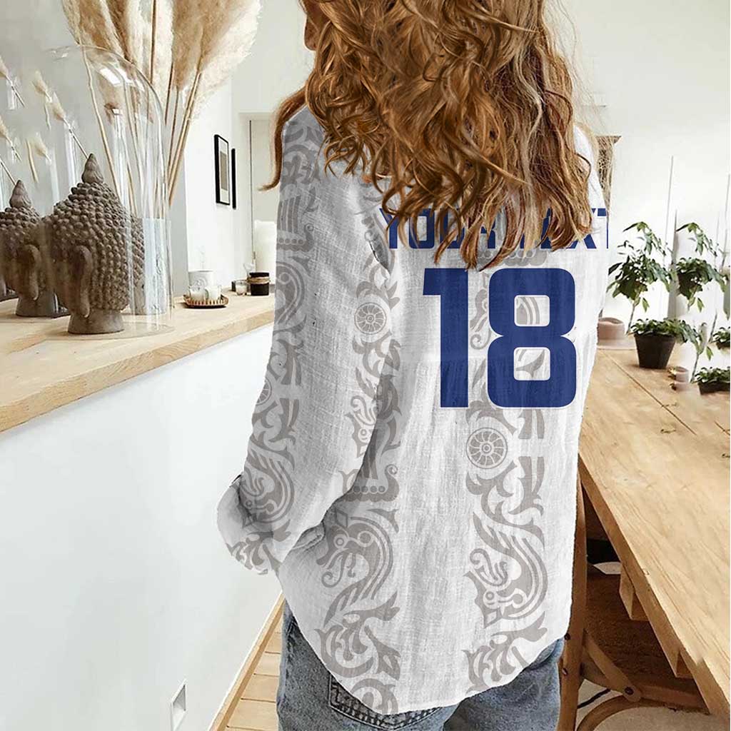 Custom York Minstrel Spirit Women Casual Shirt Norse Viking Pattern White Version - Wonder Print Shop