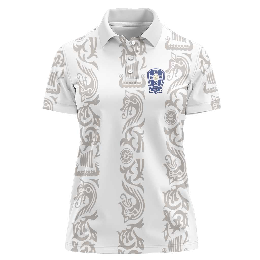 Custom York Minstrel Spirit Women Polo Shirt Norse Viking Pattern White Version - Wonder Print Shop