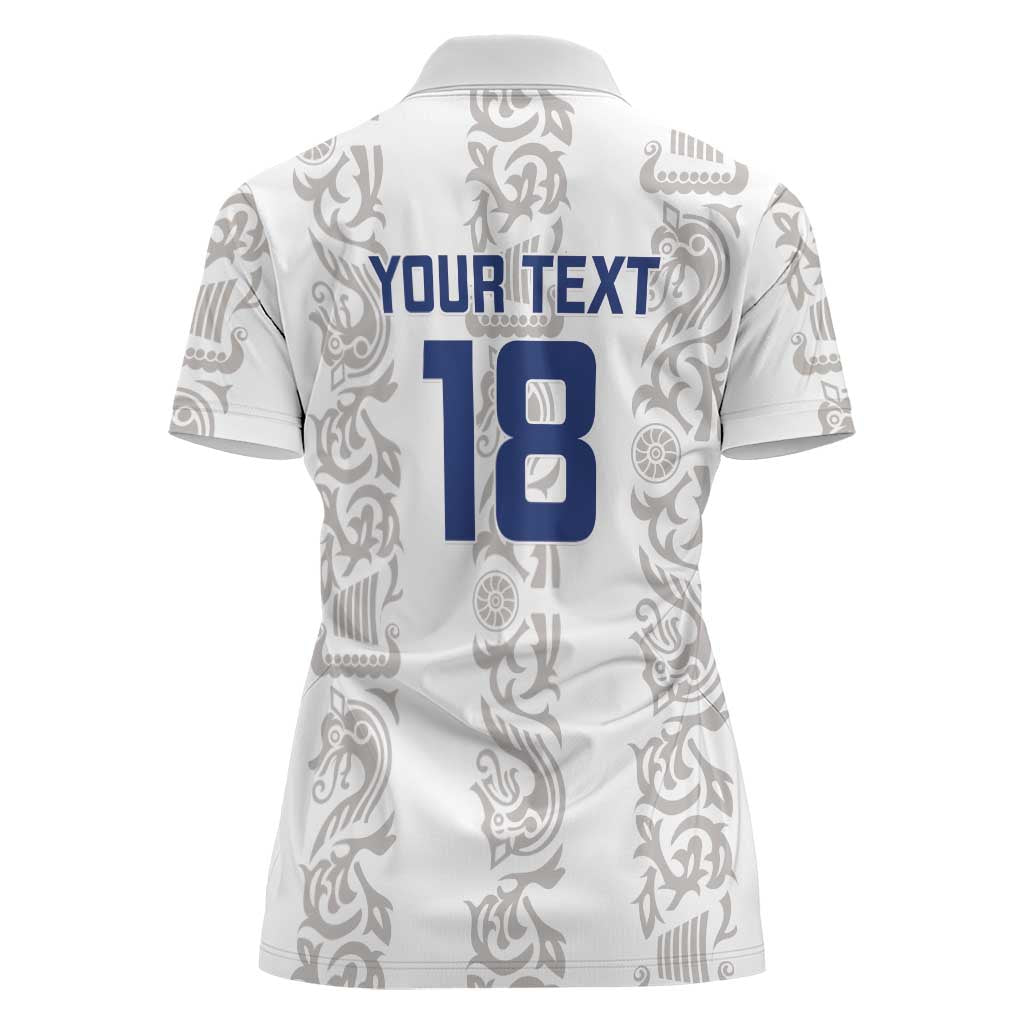 Custom York Minstrel Spirit Women Polo Shirt Norse Viking Pattern White Version - Wonder Print Shop