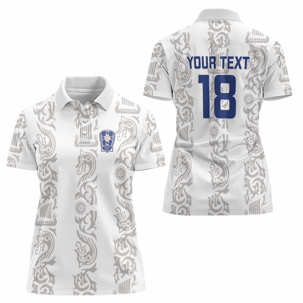 Custom York Minstrel Spirit Women Polo Shirt Norse Viking Pattern White Version - Wonder Print Shop