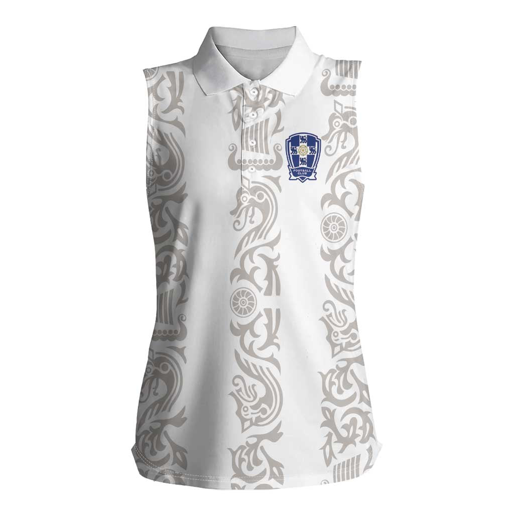 Custom York Minstrel Spirit Women Sleeveless Polo Shirt Norse Viking Pattern White Version - Wonder Print Shop