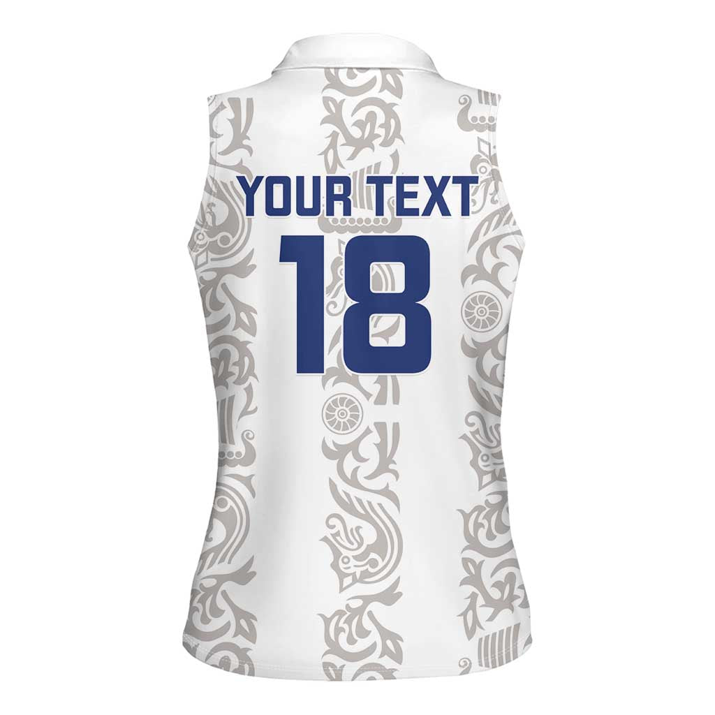 Custom York Minstrel Spirit Women Sleeveless Polo Shirt Norse Viking Pattern White Version - Wonder Print Shop