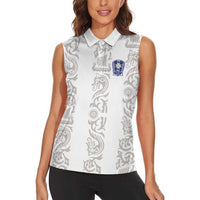 Custom York Minstrel Spirit Women Sleeveless Polo Shirt Norse Viking Pattern White Version - Wonder Print Shop