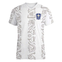 Custom York Minstrel Spirit Women V-Neck T-Shirt Norse Viking Pattern White Version - Wonder Print Shop
