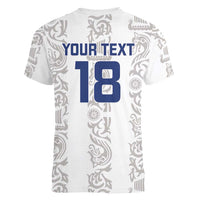 Custom York Minstrel Spirit Women V-Neck T-Shirt Norse Viking Pattern White Version - Wonder Print Shop