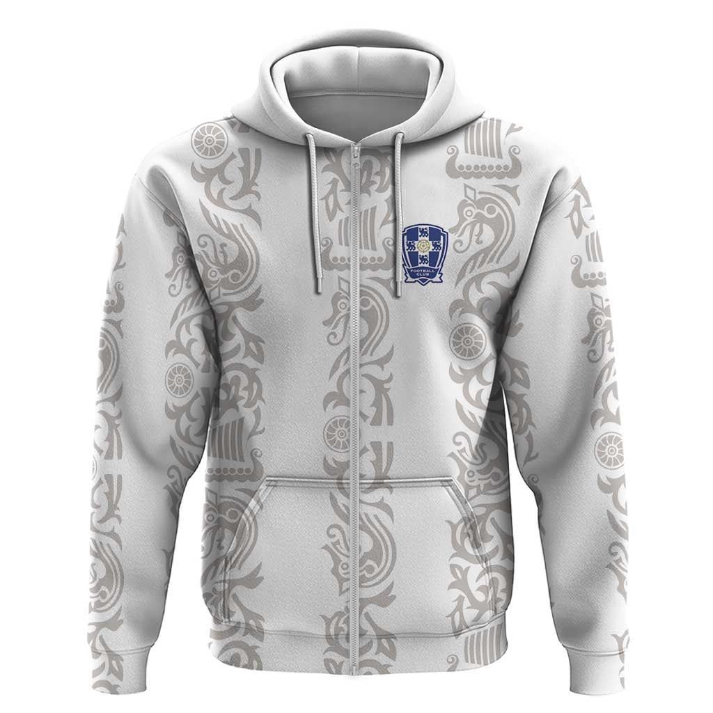 Custom York Minstrel Spirit Zip Hoodie Norse Viking Pattern White Version - Wonder Print Shop