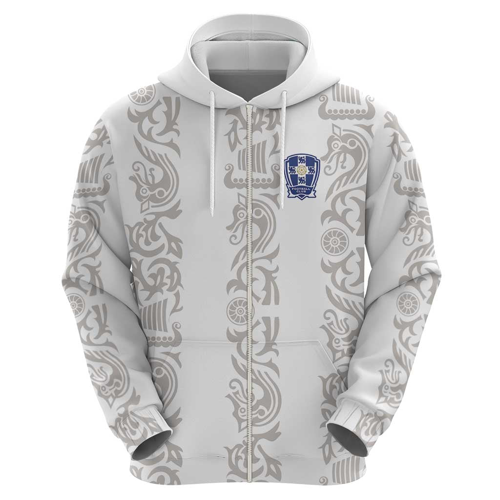 Custom York Minstrel Spirit Zip Hoodie Norse Viking Pattern White Version - Wonder Print Shop