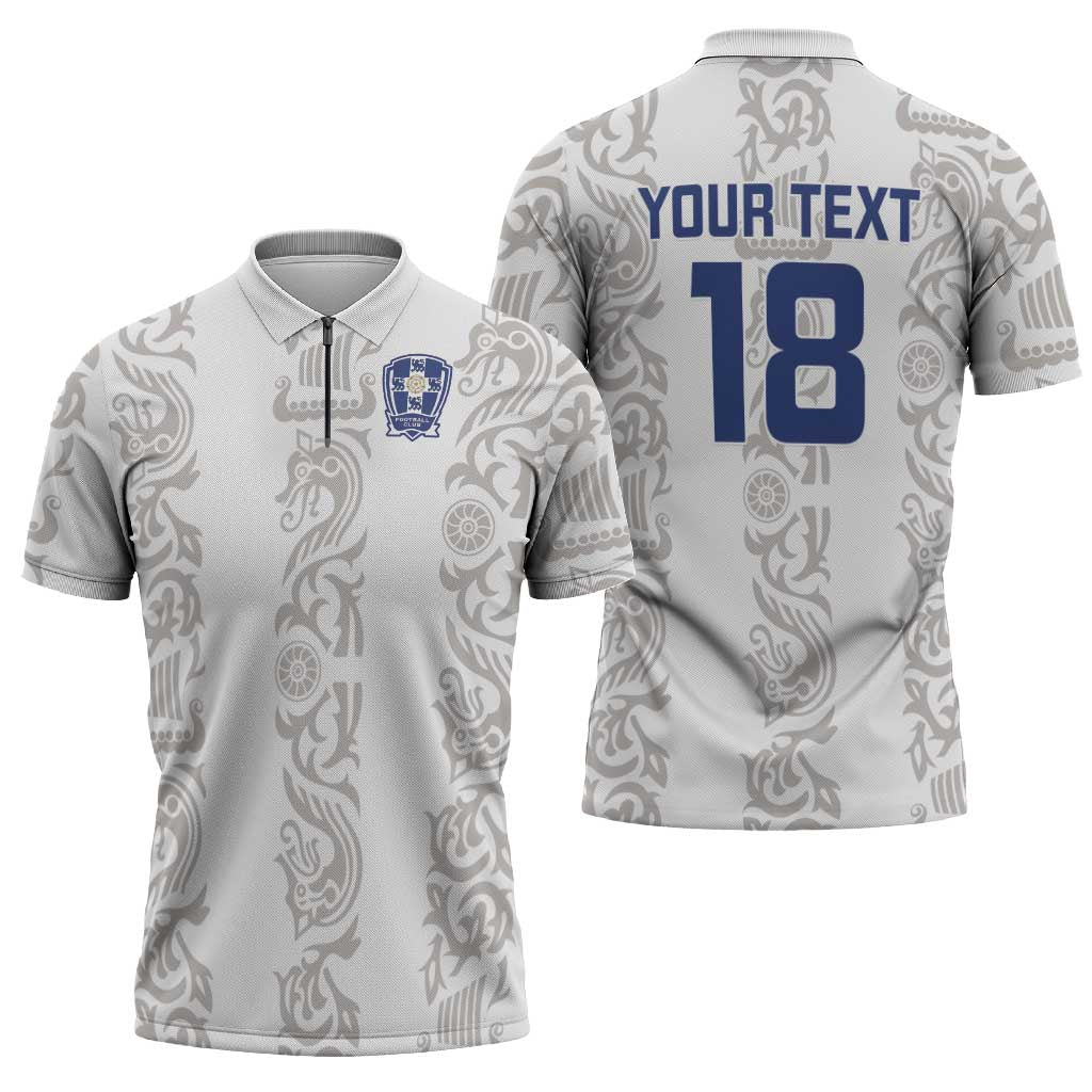 Custom York Minstrel Spirit Zipper Polo Shirt Norse Viking Pattern White Version - Wonder Print Shop