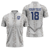 Custom York Minstrel Spirit Zipper Polo Shirt Norse Viking Pattern White Version - Wonder Print Shop