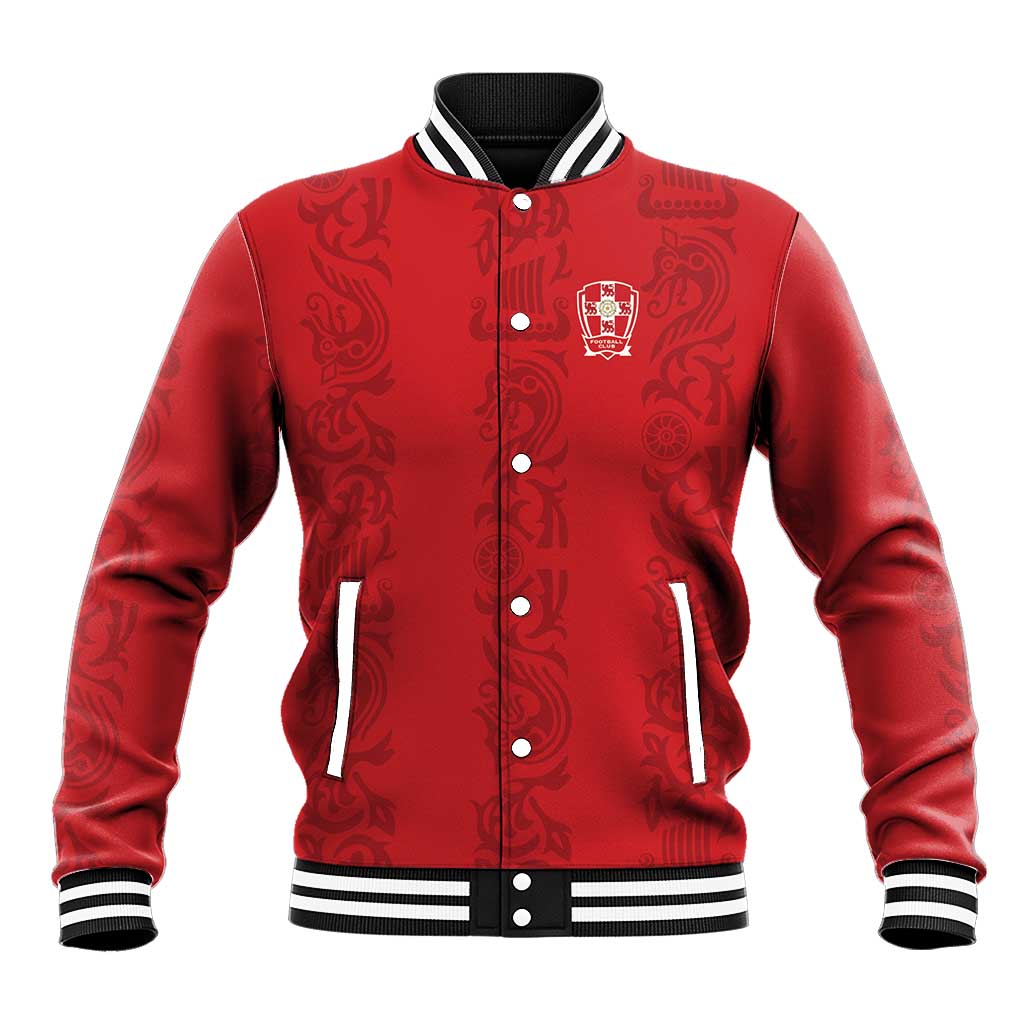 Custom York Minstrel Spirit Baseball Jacket Norse Viking Pattern Red Version - Wonder Print Shop