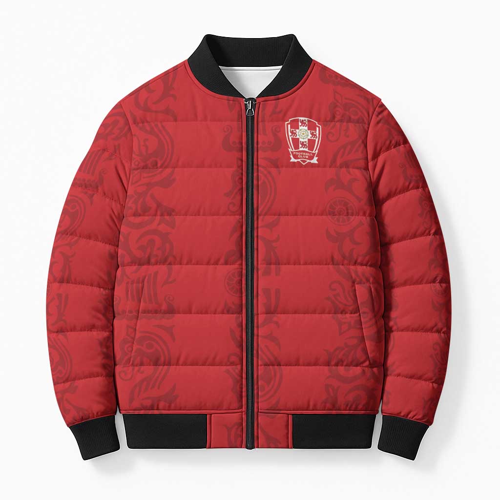 Custom York Minstrel Spirit Bomber Puffer Jacket Norse Viking Pattern Red Version - Wonder Print Shop
