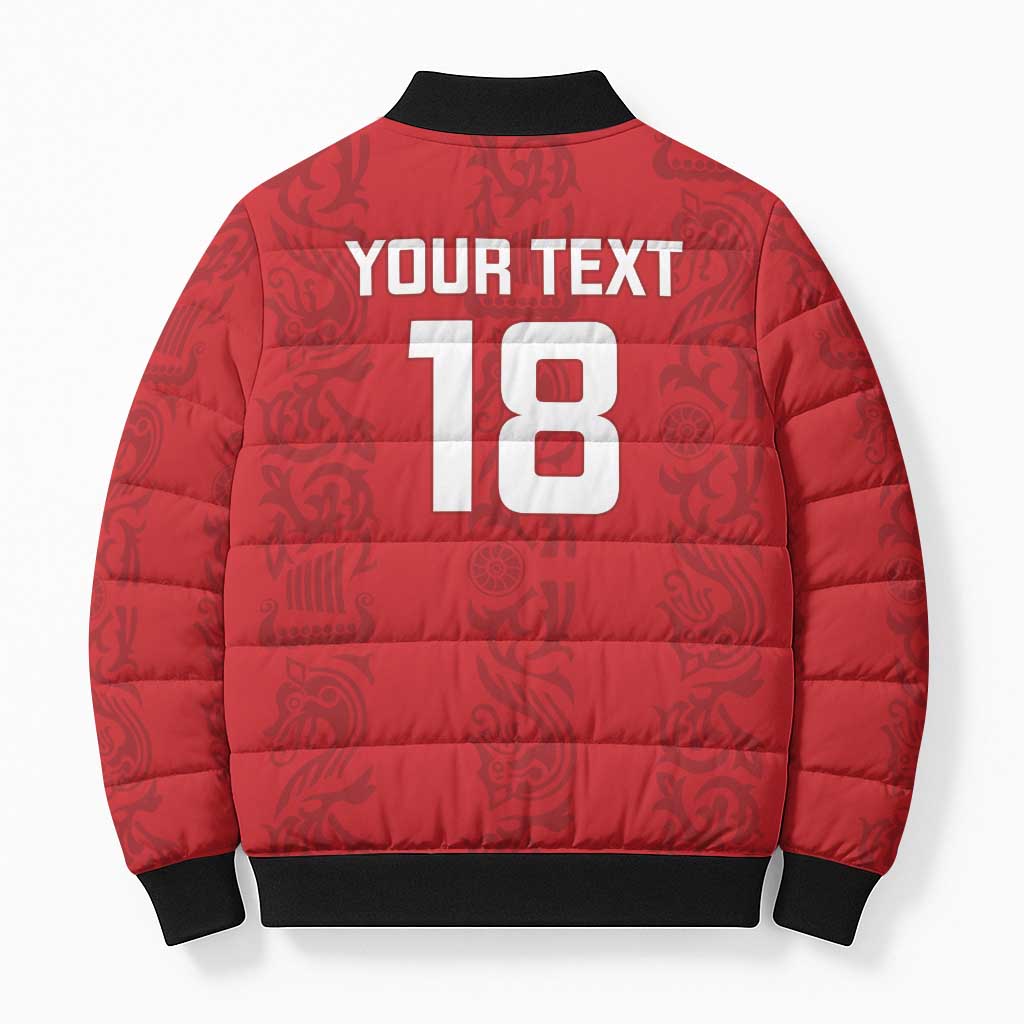 Custom York Minstrel Spirit Bomber Puffer Jacket Norse Viking Pattern Red Version - Wonder Print Shop