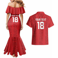 Custom York Minstrel Spirit Couples Matching Mermaid Dress and Hawaiian Shirt Norse Viking Pattern Red Version - Wonder Print Shop