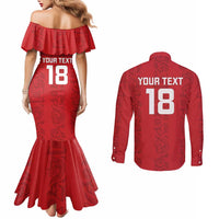 Custom York Minstrel Spirit Couples Matching Mermaid Dress and Long Sleeve Button Shirt Norse Viking Pattern Red Version - Wonder Print Shop