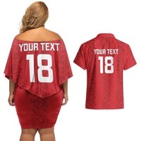 Custom York Minstrel Spirit Couples Matching Off Shoulder Short Dress and Hawaiian Shirt Norse Viking Pattern Red Version - Wonder Print Shop