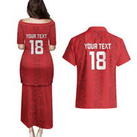 Custom York Minstrel Spirit Couples Matching Puletasi and Hawaiian Shirt Norse Viking Pattern Red Version - Wonder Print Shop