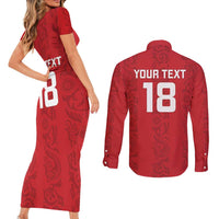 Custom York Minstrel Spirit Couples Matching Short Sleeve Bodycon Dress and Long Sleeve Button Shirt Norse Viking Pattern Red Version - Wonder Print Shop