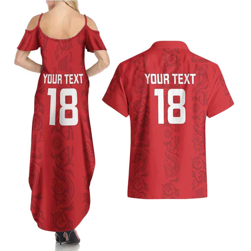 Custom York Minstrel Spirit Couples Matching Summer Maxi Dress and Hawaiian Shirt Norse Viking Pattern Red Version - Wonder Print Shop