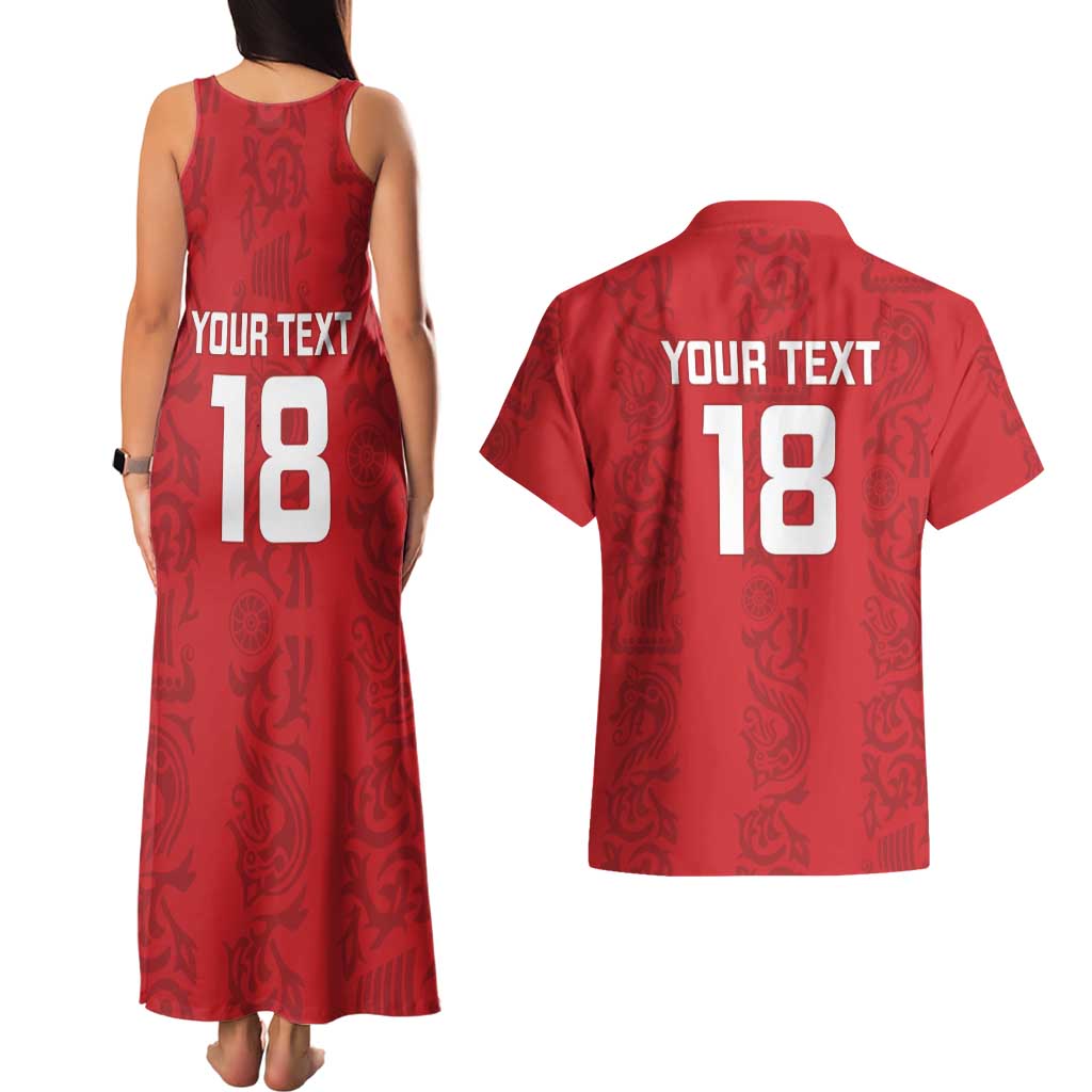 Custom York Minstrel Spirit Couples Matching Tank Maxi Dress and Hawaiian Shirt Norse Viking Pattern Red Version - Wonder Print Shop