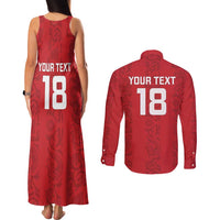 Custom York Minstrel Spirit Couples Matching Tank Maxi Dress and Long Sleeve Button Shirt Norse Viking Pattern Red Version - Wonder Print Shop