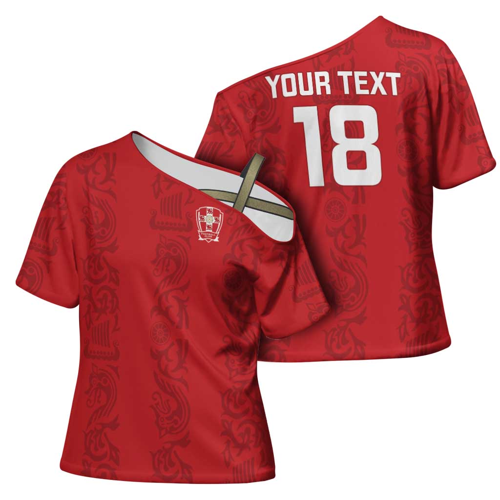 Custom York Minstrel Spirit Cross Shoulder Shirt Norse Viking Pattern Red Version - Wonder Print Shop