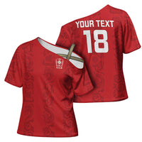 Custom York Minstrel Spirit Cross Shoulder Shirt Norse Viking Pattern Red Version - Wonder Print Shop