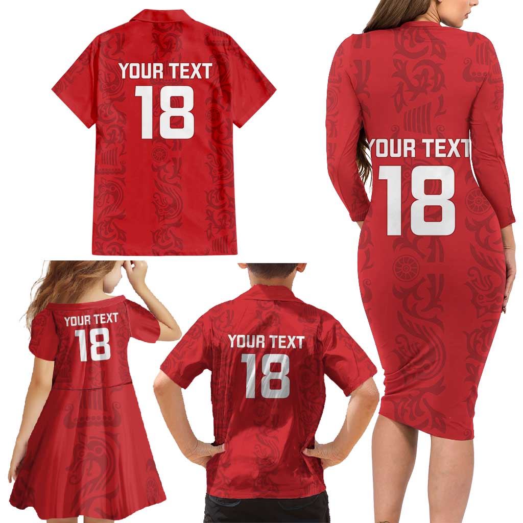 Custom York Minstrel Spirit Family Matching Long Sleeve Bodycon Dress and Hawaiian Shirt Norse Viking Pattern Red Version - Wonder Print Shop